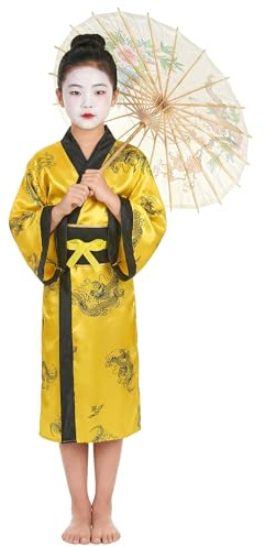 DEGUISE TOI - Déguisement chinoise jaune fille - Robe - Ceinture - L 10-12 ans (130-140 cm) - Jaune - Déguisements enfants - 100% Polyester - Lavable à la main - Carnaval