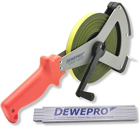 Richter Stahlbandmaß METRI-POLYSAN 13mm breit mit V-Leichtmetallrahmen - Länge: 50m - Maßband mit Polyamid ummantelt - Maßanfang B - cm-Teilung - im Set inkl. 1 St. DEWEPRO® Zollstock 2m