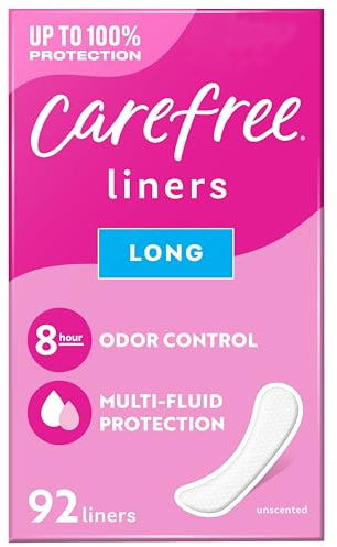 Carefree Panty Liners for Women Long, Unwrapped, Unscented, 92ct