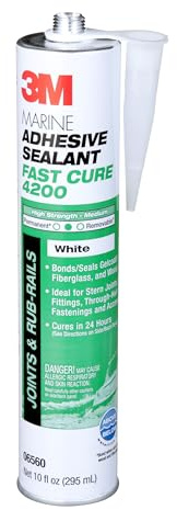 3M Marine Adhesive Sealant Fast Cure 4200 (06560) – Semi-Permanent Flexible Adhesive Sealant for Boats and RVs, White, Flexible Bonds, Underwater-Safe, 295 mL Cartridge