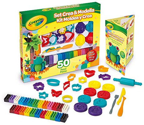 CRAYOLA- Set Crea y Moldea, Juego de 50 Piezas de Plastilina y Accesorios para Modelar, Regalo y Actividad Creativa, A Partir de 5 Años, 57-0321