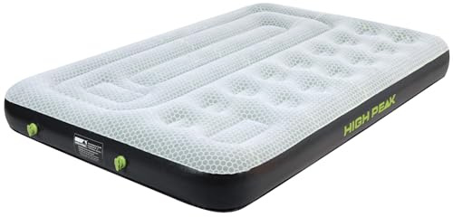 High Peak 40053 Unisex Multi Comfort Plus Luftbett, mit integrierte Fußpumpe und Anti-Rutsch Funktion, atmungsaktiv, robust, Oberseite weich, für Indoor und Outdoor, grau/grün/schwarz, 198 x 137 x 22 cm