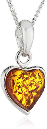 InCollections Damen-Halskette Herz 925 Sterling Silber 1 Bernstein gelb 42 cm