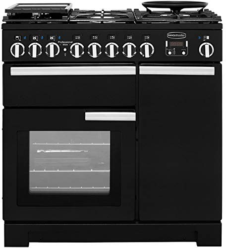 Rangemaster Professional Deluxe PDL90DFFGB/C 90cm wide Dual Fuel Range Cooker with Gas Hob - Black - A/A Rated