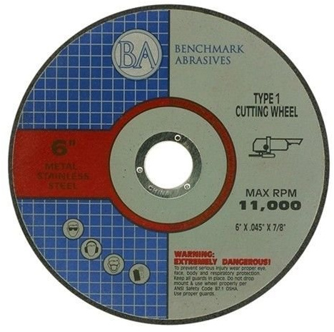 Benchmark Abrasives 6 Inch Cut Off Wheels Aluminum Oxide Self Sharpening for Metal and Steel, .045 Thick 7/8 Arbor, Angle Grinder Cutting Disc, Type 1 Thin Grinding Cutting Wheel - 50 Pack