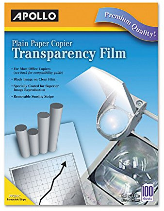 Apollo Transparency Film for Plain Paper Copier, Black on Clear Sheet, with Stripe, 100 Sheets/Pack (VPP201CE)