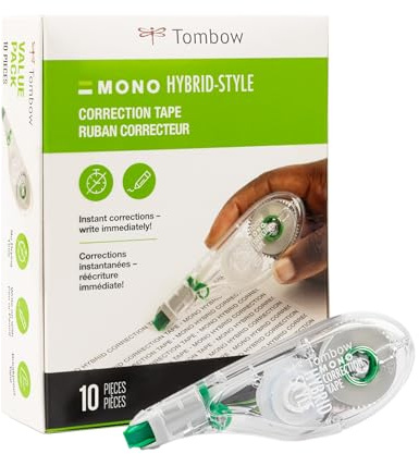 Tombow 68721 MONO Hybrid Correction Tape, 10-Pack. Easy To Use Applicator for Instant Corrections