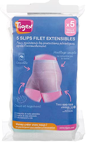 Tigex Slip Jetable Maternité, Filet Extensibles, Lavable, Taille Unique, Blanc, Lot de 5