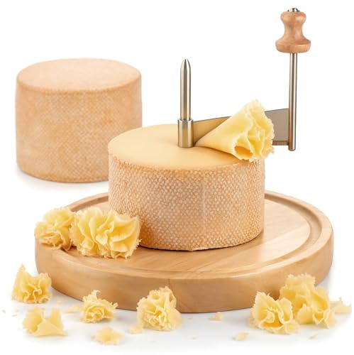 Cortador de Queso con Cuchilla Giratoria Ø22cm – Rizador de Queso Manual para Flor y Virutas de Queso Curado Decorativas, Tabla de Cortar con Base de Madera Elegante para Cocina y Degustaciones
