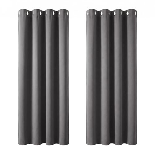 Deconovo Thermal Insulated Bedroom Blackout Curtains Ring Top Blackout Curtains for Kids Bedroom 46 x 72 Drop Inch Light Grey 2 Panels