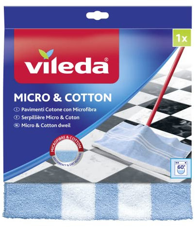 Vileda Panno Pavimenti Cotone con Microfibra, con Cotone Assorbente, per Ogni Tipo di Pavimento, Lavabile in Lavatrice, 50 x 50 cm