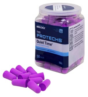 Flents Protechs Foam Ear Plugs, 50 Pair for Sleeping, Snoring, Loud Noise, Traveling, Concerts, Construction, Studying, Work, Shooting, NRR 33, Noise Cancelling, Disposable, Purple, Made in the USA