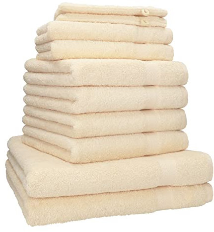 Betz Premium Handtuch-Set 10-teilig – 100% Baumwolle – Oeko-TEX® Zertifiziert – saugfähig&weich – 470g/m² – Duschtücher, Handtücher, Gästetücher & Waschhandschuhe Farbe beige