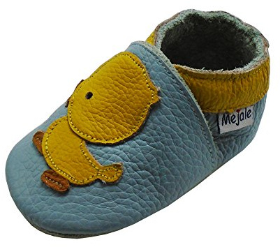 Mejale Baby Shoes Soft Sole Leather Crawling Moccasins Cartoon Duck Infant Toddler First Walker Slippers(0-6 Months, Sky Blue)