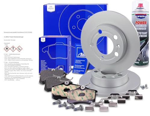 ATE Bremsenset Hinterachse inkl. Bremsscheiben hinten Ø 230 mm voll und Bremsbeläge hinten + Bremsenreiniger Kompatibel mit AUDI, SEAT, IBIZA, LEON, TOLEDO, SKODA, ROOMSTER, VW BORA, GOLF, POLO