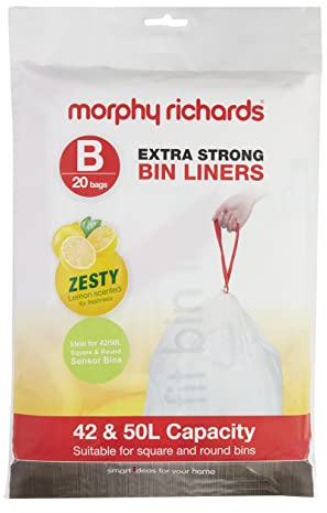 Morphy Richards 979003 42-50L Lemon Scented Heavy Duty Drawstring Bin Liners, 20 Pack, White