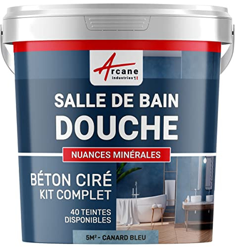 béton ciré salle de bain, douche italienne, pièce d'eau, kit beton cire, salle de bains, douche italienne - 5 m² (en 2 couches) Canard Gris Bleuté - ARCANE INDUSTRIES