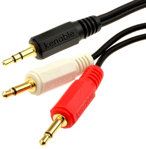 kenable 3.5mm Stereo Jack to Twin Mono 3.5mm Jack Plugs OFC Audio Cable Gold Plated 1m Black