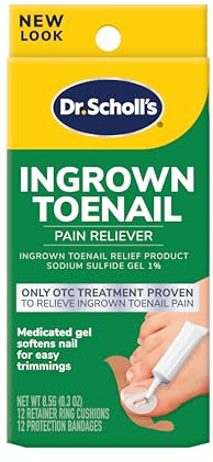 Dr. Scholl's Ingrown Toenail Pain Reliever, 0.3oz // Medicated Gel Softens Nails for Easy Trimming and Foam Ring and Bandage Protect the Affected Area White