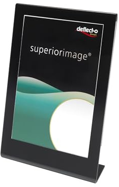 Deflecto Porte-signature incliné A5 portrait noir – Cadre incliné, support plastique pour menus et affiches – Porte-dépliants