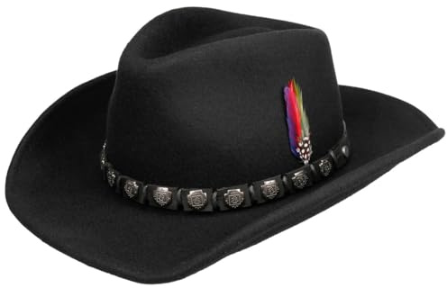 Stetson Hackberry Westernhut Herren Cowboyhut Traveller Wollfilz Asahi Guard® wasserabweisend Outdoorhut mit formbarer Krempe Filzhut Sommer Winter schwarz M (56-57 cm)