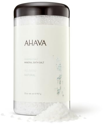 AHAVA Dead Sea Salt Mineral Bath Salt, Natural - Intense Relaxation for Body & Mind, Elevates Moisture, Softens & Eases Sore Muscles, Enriched by Exclusive Dead Sea Salt & Osmoter blend, 32 oz