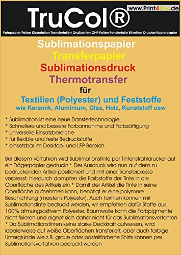 100 hojas DIN A3 (420 mm x 297 mm), 95 g/m², papel de sublimación, papel de transferencia para textiles (poliéster), transferencia de camisetas y sólidos como cerámica, aluminio, vidrio, madera,