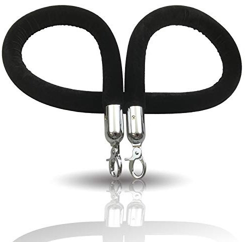 Kerafactum Cuerda de cierre para delimitación de personas, sistema de guía de personas, correa de separación, correa de seguridad, con mosquetón, cromado, 150 cm, color negro