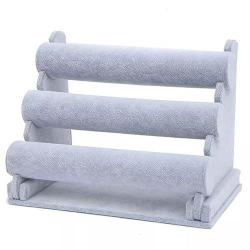 Sinoba supporto portagioie per orologi e braccialetti, 3 ripiani, grigio effetto velluto