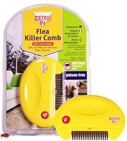Zero In Flea Killer Comb. Poison-Free, Electric Flea and Tick Comb Treatment for Use on Cats, Dogs and Pets with Fur