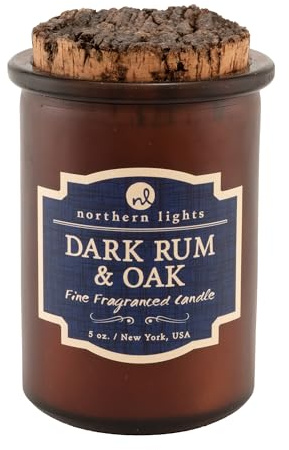 Northern Lights Candles Vela con Velas de luz del Norte, Tarro con Licor, 5 oz, Color Roble y Ron Oscuro