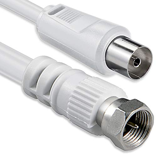 1aTTack.de SAT antennkabel adapterkabel 5,0 meter 2x skärmad F-kontakt > koaxuttag SAT vit F-koax Ku 80 db