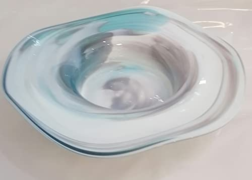 Överstdorfer glashylla skål gräs färgad glaskal turkos vit marmorerad kristallglasskål munblåst diameter ca 24 cm