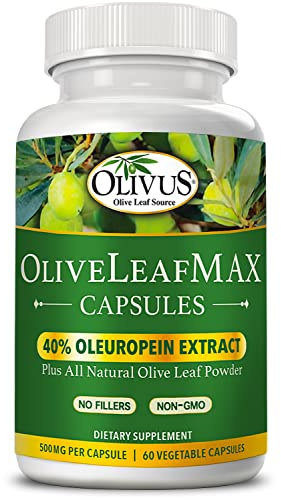 OliveLeafMAX Olive Leaf Extract (40% Oleuroepin) + Organic Olive Leaf Powder + No Fillers + 60 Vegetarian Capsules + Sourced from Spain and Manufactured in USA at GMP Facility