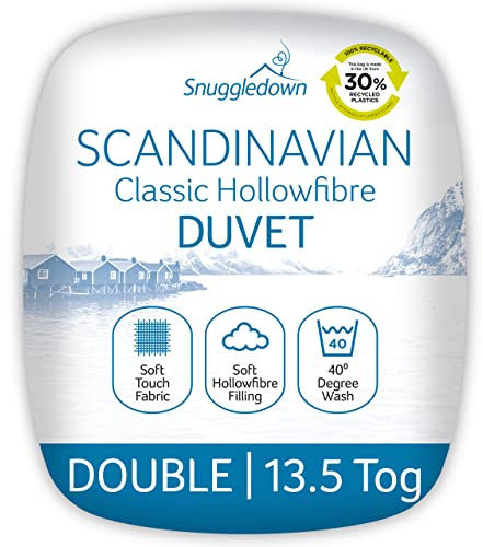 Snuggledown Soft Touch Double Duvet 13.5 Tog - Extra Warm, Thick & Cosy Winter Quilt for Chilly Nights | UK-Made, Satin Striped Cover, Non-Allergenic, Machine Washable (200 x 200cm)