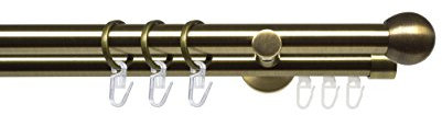 Liedeco Komplettgarnitur, Stilgarnitur, Gardinenstange, Innenlaufgarnitur 20 mm Ø | Endstück Kugel Blues | messing antik (120 cm 2-läufig)