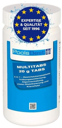PoolsBest 1kg Chlor Mini Multitabs 5 in 1 I 20g Mini Chlortabletten für Pool/Whirlpool/Aufstellpool & Planschbecken I All in One Poolpflege Tabs I Reinigungstablette für Pools bis 20m³