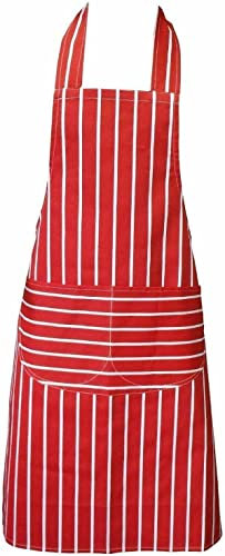Clay Roberts Chefs Apron, Red, Cooking and Baking Apron for Men and Women, Double Pockets, Kitchen Butchers Aprons, BBQ & Catering Bibs, Cooking Tabards