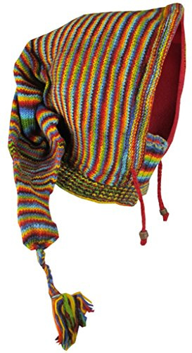 Gheri Woolen Fleece Lined Pixie Pointed Long Snood Hood Neckwarmer Wizard Hat Rainbow Tie Dye