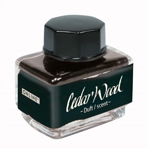 ONLINE Encre parfumée Cedar Wood, pot d'encre noir 15ml, encre de remplissage multicolore pour calligraphie, handlettering, encre d'écriture, encrier pour convertisseur, encre des sens à base d'eau