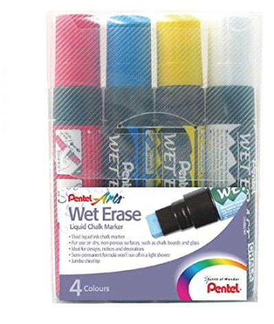 Pentel Wet Erase Chalk Marker Jumbo Tip - Assorted Colours (Pack of 4)