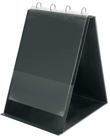 VELOFLEX 4133280 - Lavagna a fogli mobili da tavolo DIN A3 formato verticale, incl. maniche trasparenti, in PVC, supporto da tavolo per presentazione, lavagna a fogli mobili nera, raccoglitore ad anelli stand-up