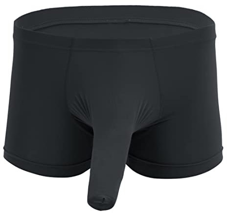 TiaoBug Herren Boxershorts Boxer Unterwäsche Pants Unterhosen Halb-Transparent Männer Boxershorts Trunk mit Penishülle Schwarz XL