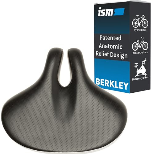 ISM Berkley Comfortable Bike Seat for Men and Women - Noseless Bike Seat Comfort for Beach Cruisers, Stationary, and Hybrid Bikes Designed to Reduce Numbness - Wide and Thick Padded Bicycle Saddle