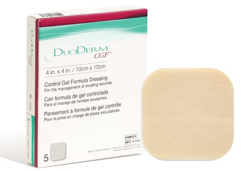 Convatec DuoDERM Control Gel Formula 4x4 Hydrocolloid Sterile Adhesive Dressing for Partial and Full-Thickness Wounds, Medical Grade, Latex-Free, Waterproof, Square, Beige, 5ct Box