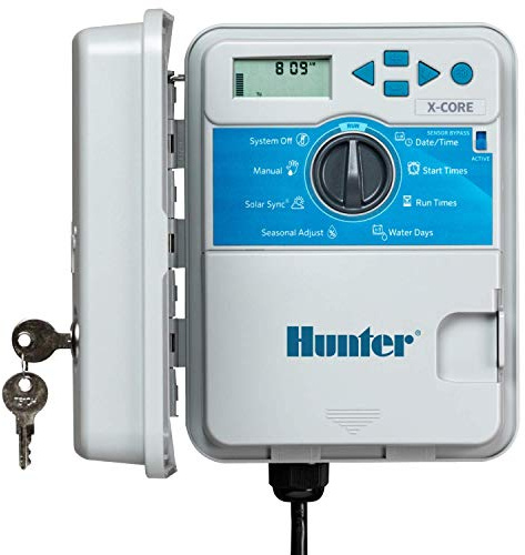 Hunter XC600 X-Core 6 Station Outdoor Sprinkler Controller, Easy Install Irrigation Timer for Lawn and Garden, Weatherproof, 3 Programs, 4 Start Times