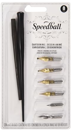 Speedball - Set composto da 2 cannelli e 6 pennini per caricature