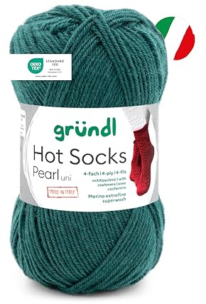 Gründl Hot Socks pearl Uni - Ovillo de lana para calcetines, suave y agradable para la piel, 75% lana virgen, 20% poliamida, 5% cachemira, 1 ovillo de 50 g/200 m, grosor de aguja 2,5-3, abeto