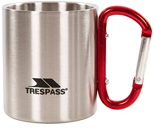 Trespass Bruski, Silver, Doppelwandiger Edelstahl Campingbecher 230ml mit Karabinergriff, Grau, 1 Stück (1er Pack)