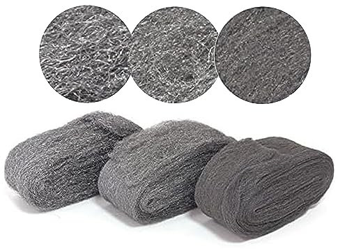 Lana de acero premium (7 cm) – Juego de pulido de metal (3 x 150) – grado de finura – fino grueso medio – para acero, latón, cobre, cromo, aluminio, madera, UVM, alambre de acero, lana